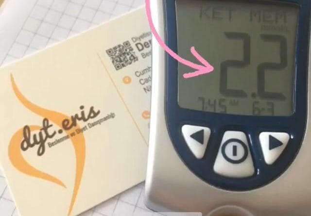 Kan ketonu ölçüm cihazında görülen ölçüm sonucu